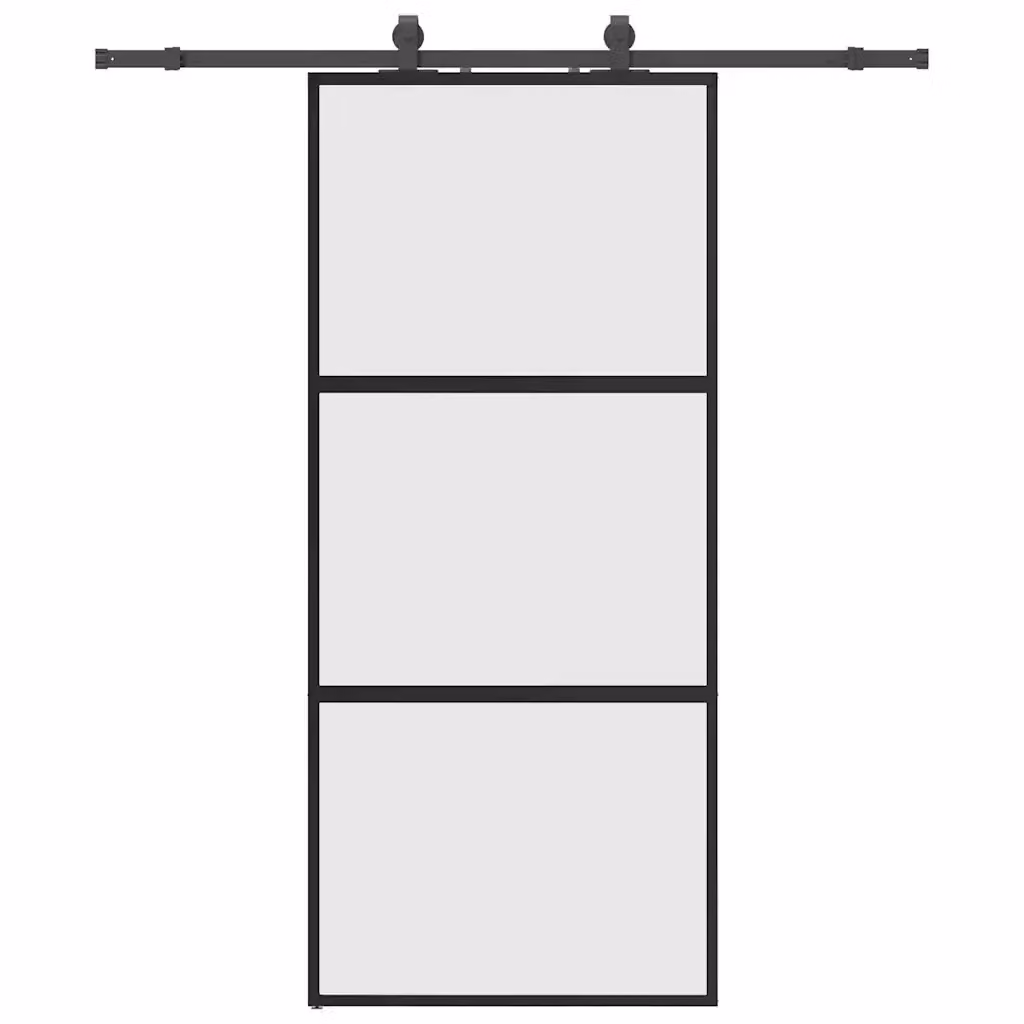 Porta Scorrevole Moderna VIDAXL in Vetro Temperato e Alluminio, Colore Nero, L: 90 cm, H: 205 cm – 2