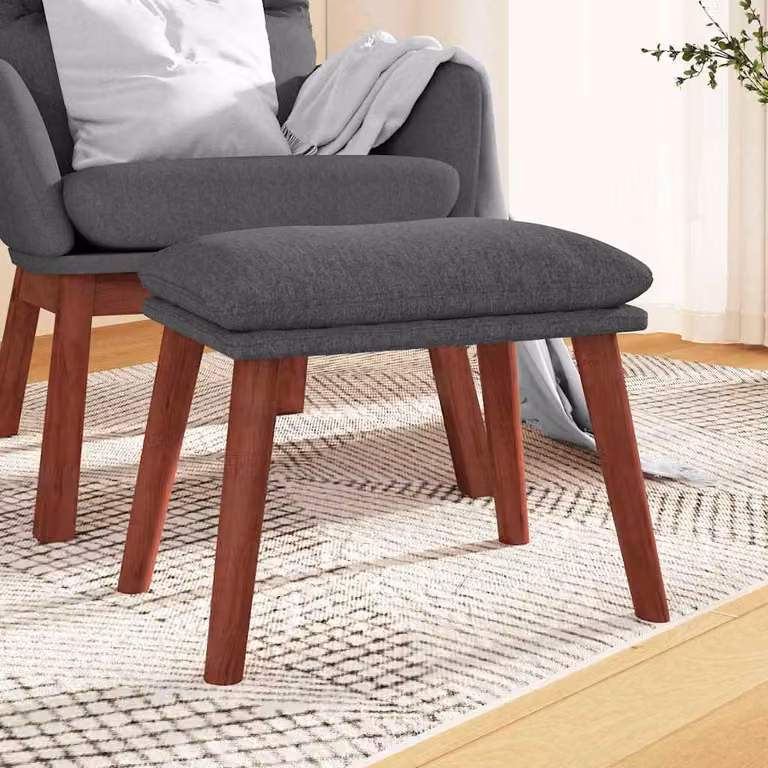 vidaXL Poggiapiedi in Tessuto Grigio con Struttura in Legno L: 45 cm, P: 29,5 cm, H: 35 cm
