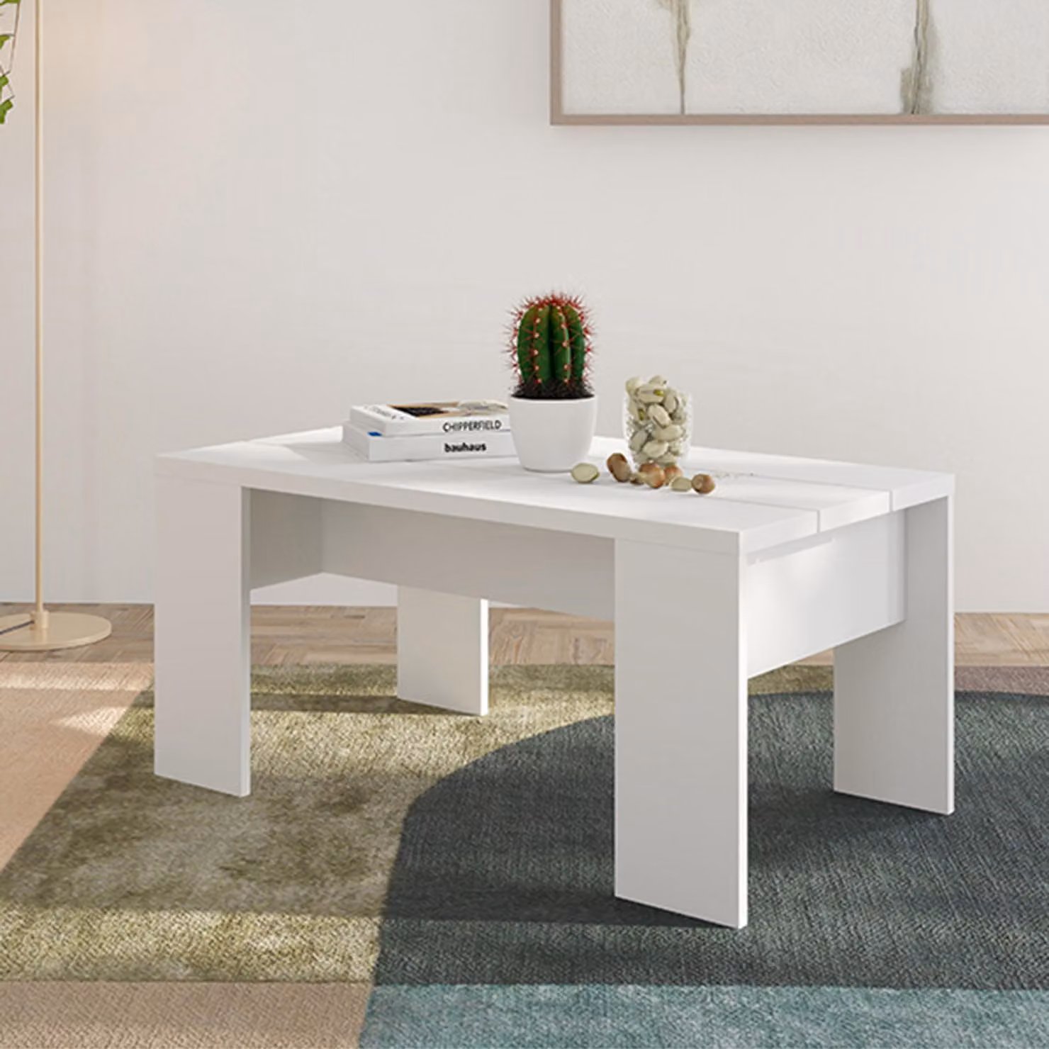 Riposto - Tavolino da Salotto, 90x50x43h cm Bianco Opaco, Forma Rettangolare