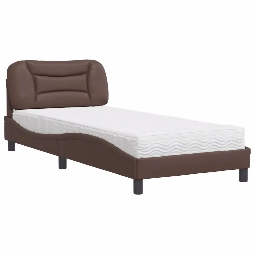 Letto con Materasso Hvar vidaXL in Similpelle Marrone e Bianco, L/P/H: 80 x 200 cm – 2