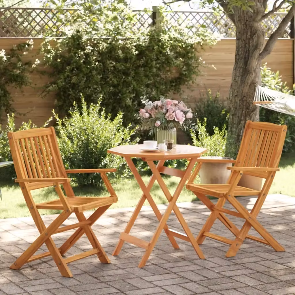 Set Bistrò Pieghevole 3pz in Legno di Acacia Marrone per Giardino e Terrazzo – 2