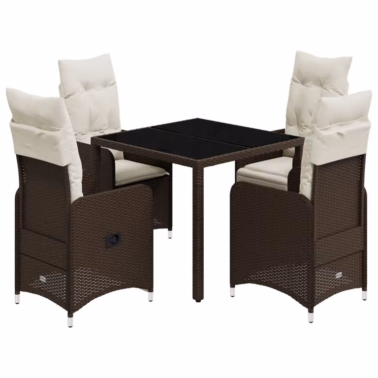 Set Bistrò da Giardino 5 pz con Cuscini in Polyrattan Marrone