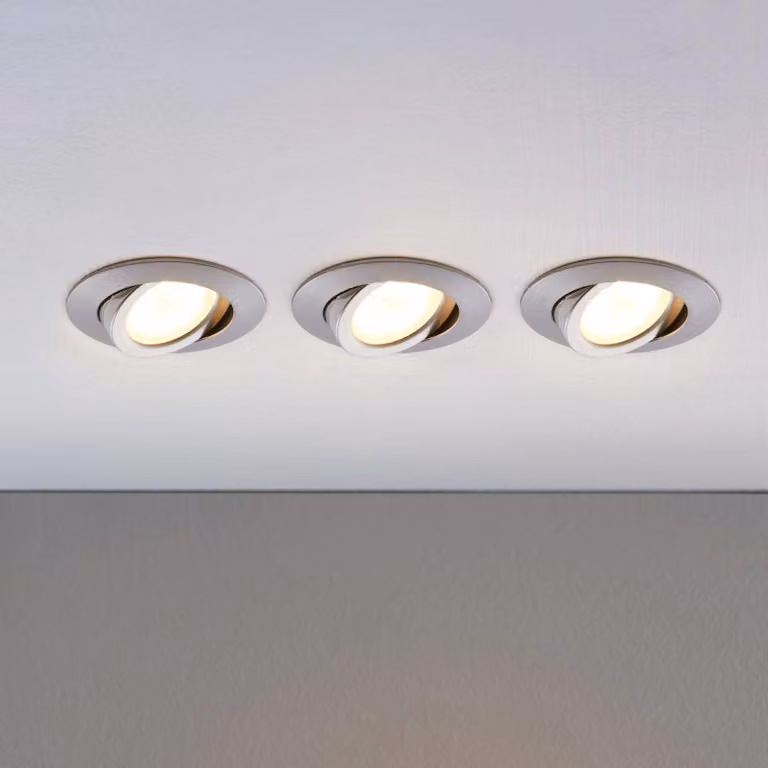 Faretto LED da incasso Andrej, rotondo, alluminio, set di 3 Andrej Lindby, Alluminio / Grigio / Zincato, Soggiorno / Sala da pranzo, Plastica, Moderno