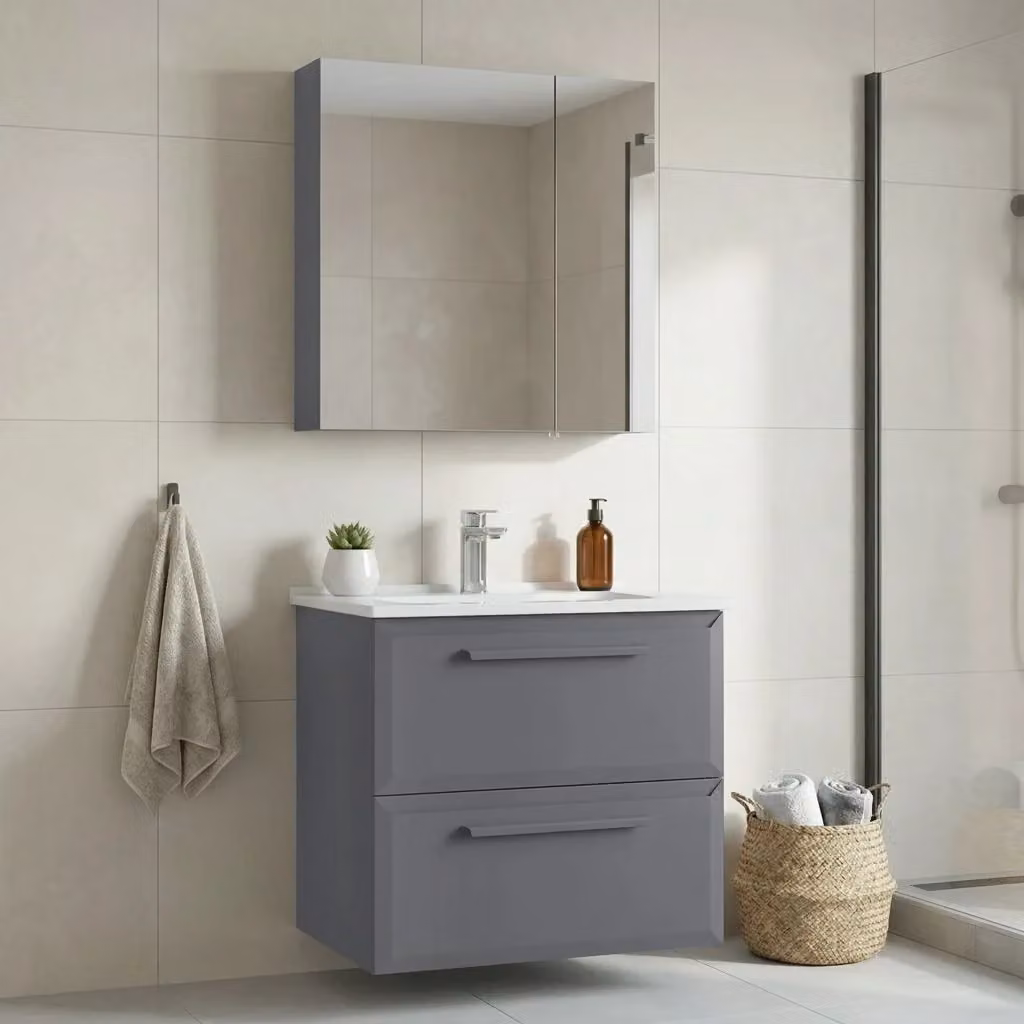 Set mobile lavabo con specchio Nuvola 65 v2 HANAH HOME Grigio L: 65 cm, P: 50 cm, H: 62 cm – 2