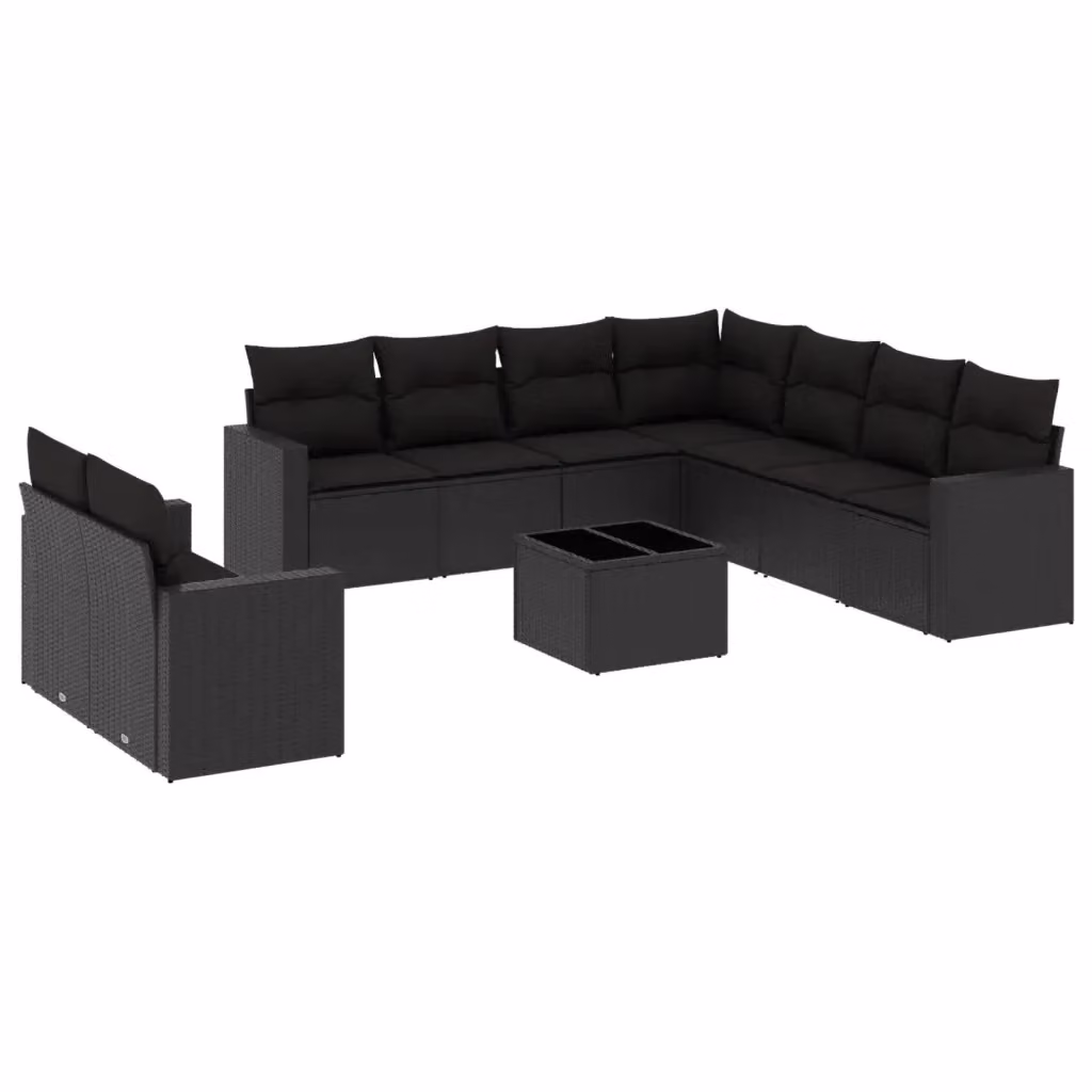 Set di Divani da Giardino VIDAXL in Polyrattan Nero con Cuscini, Design Moderno a L per 10 Persone – 2