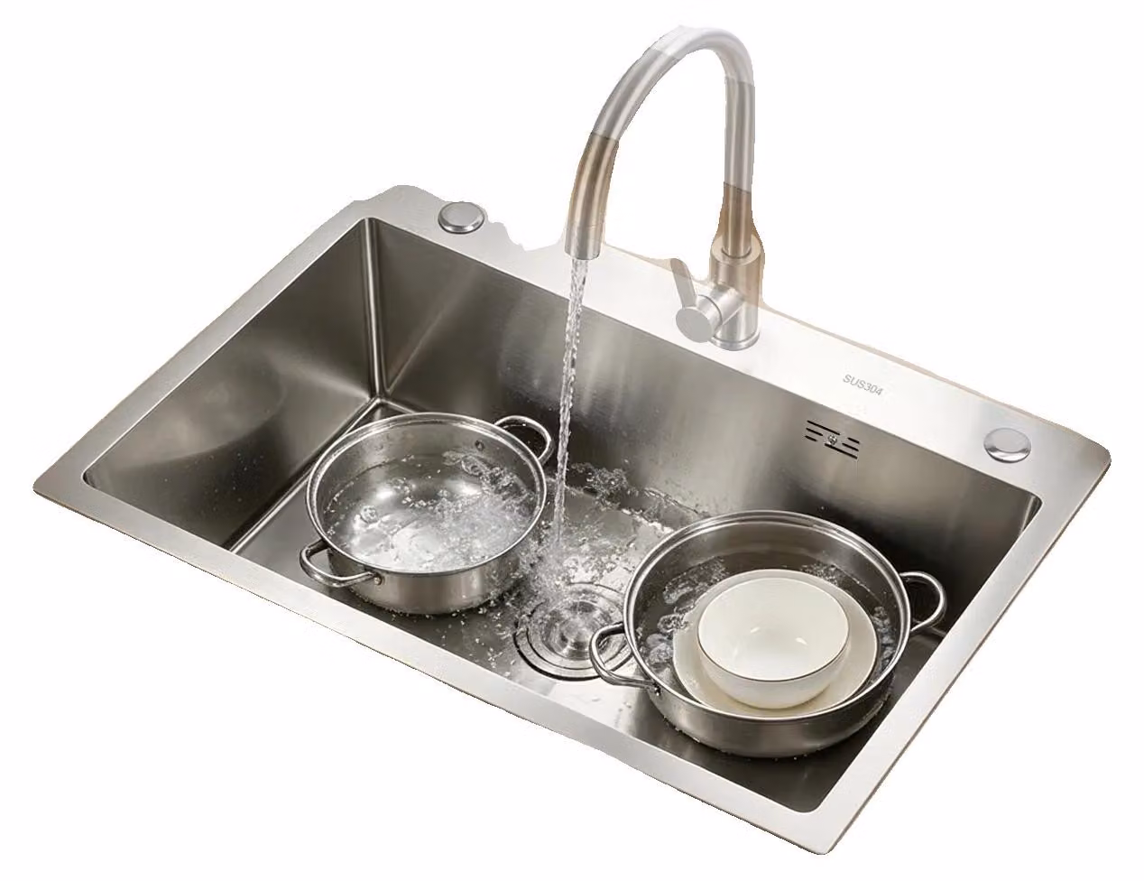 Lavello da cucina, modello da incasso, acciaio inossidabile resistente, colore argento