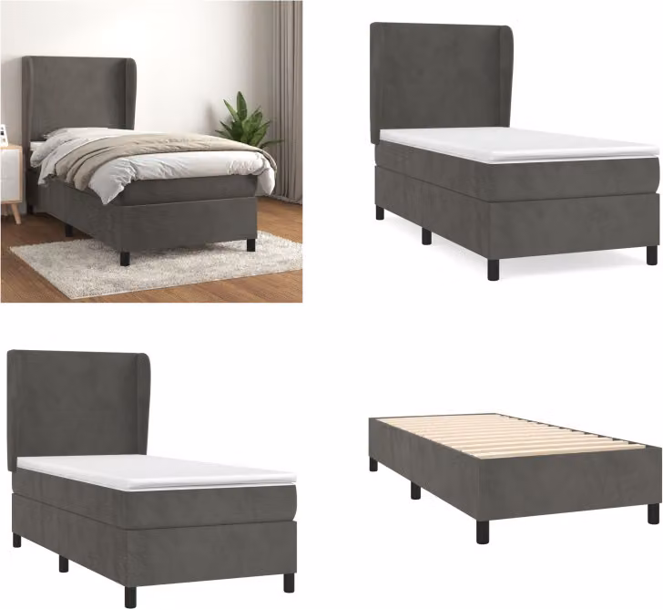 vidaXL Letto a molle con materasso grigio scuro 90x190 cm in velluto
