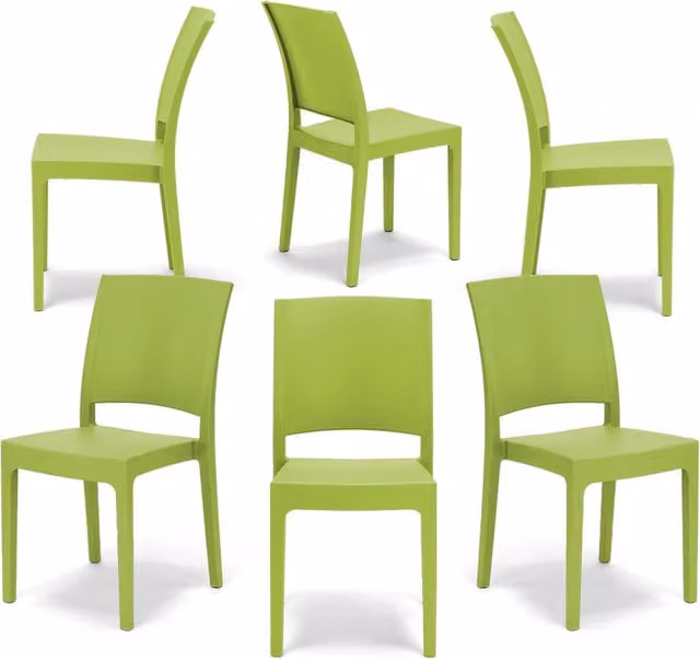 Set 6 sedie in polipropilene FLORA, 100 %MADE IN ITALY, impilabile, resistente ai raggi UV, design moderno, ideale per sala da pranzo, cucina, sala d’attesa, bar, ristoranti o giardino, colore Verde Lime