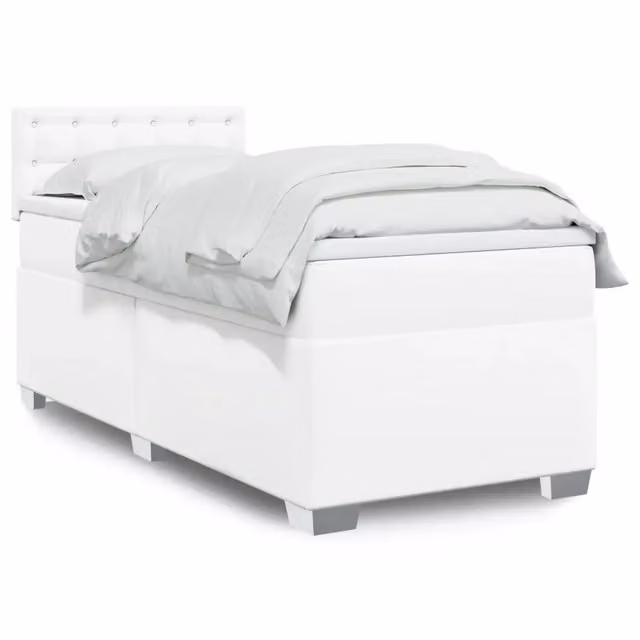 Letto a molle con materasso bianco in similpelle vidaXL L/P: 90 x 190 cm