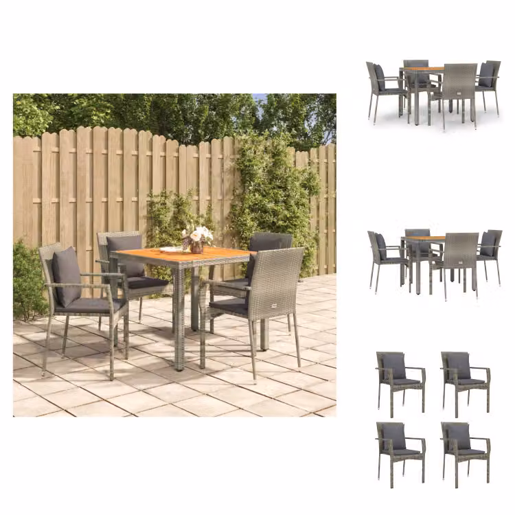 vidaXL Set da pranzo da giardino 5 pezzi con cuscini in poly rattan grigio - Set di mobili da giardino