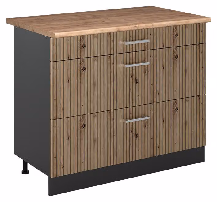 Mobiletto base per cucina Vicco R-Line Rovere artigianale/Antracite 100 cm piano di lavoro Rovere dorato, Model 71549