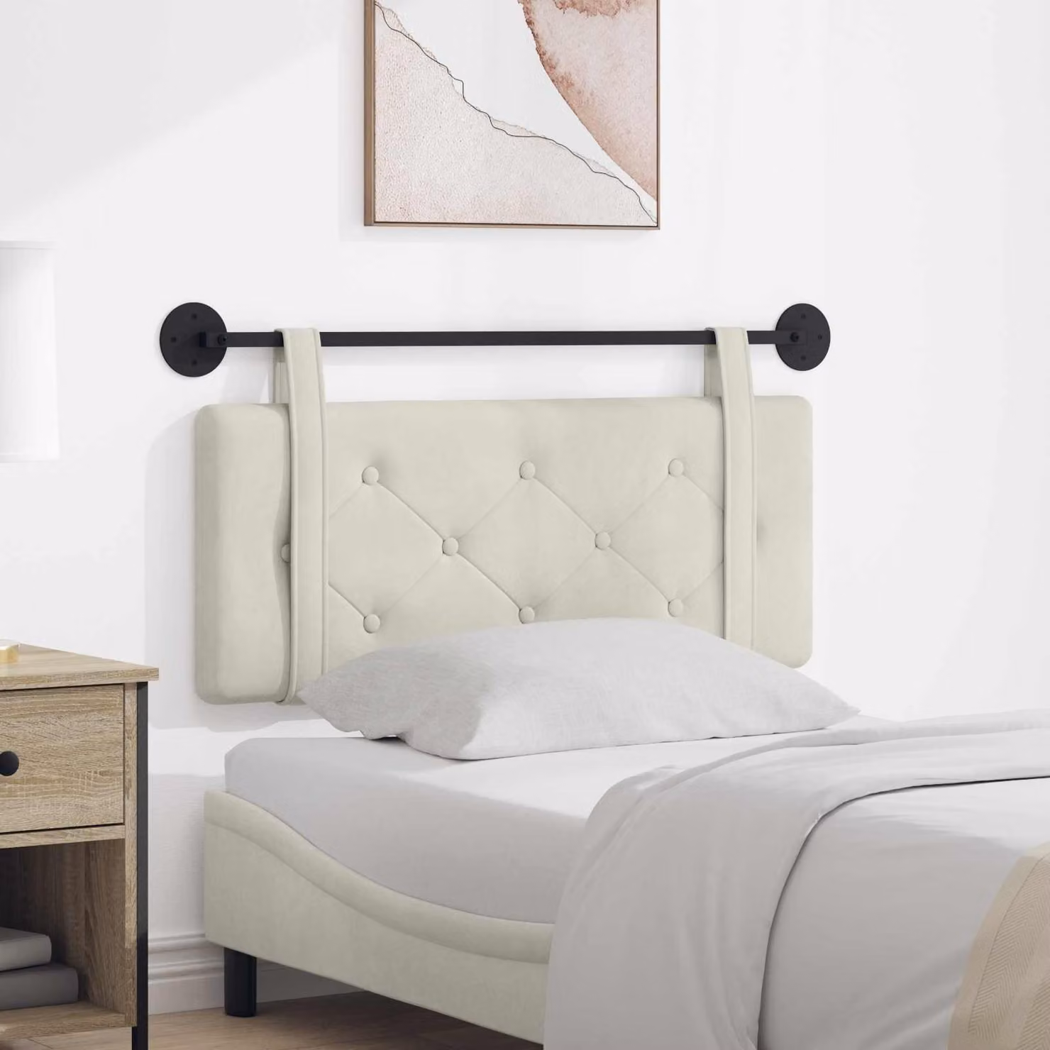 Testiera sospesa vidaXL in velluto beige per camera da letto, L: 110 cm, H: 55 cm, P: 5 cm
