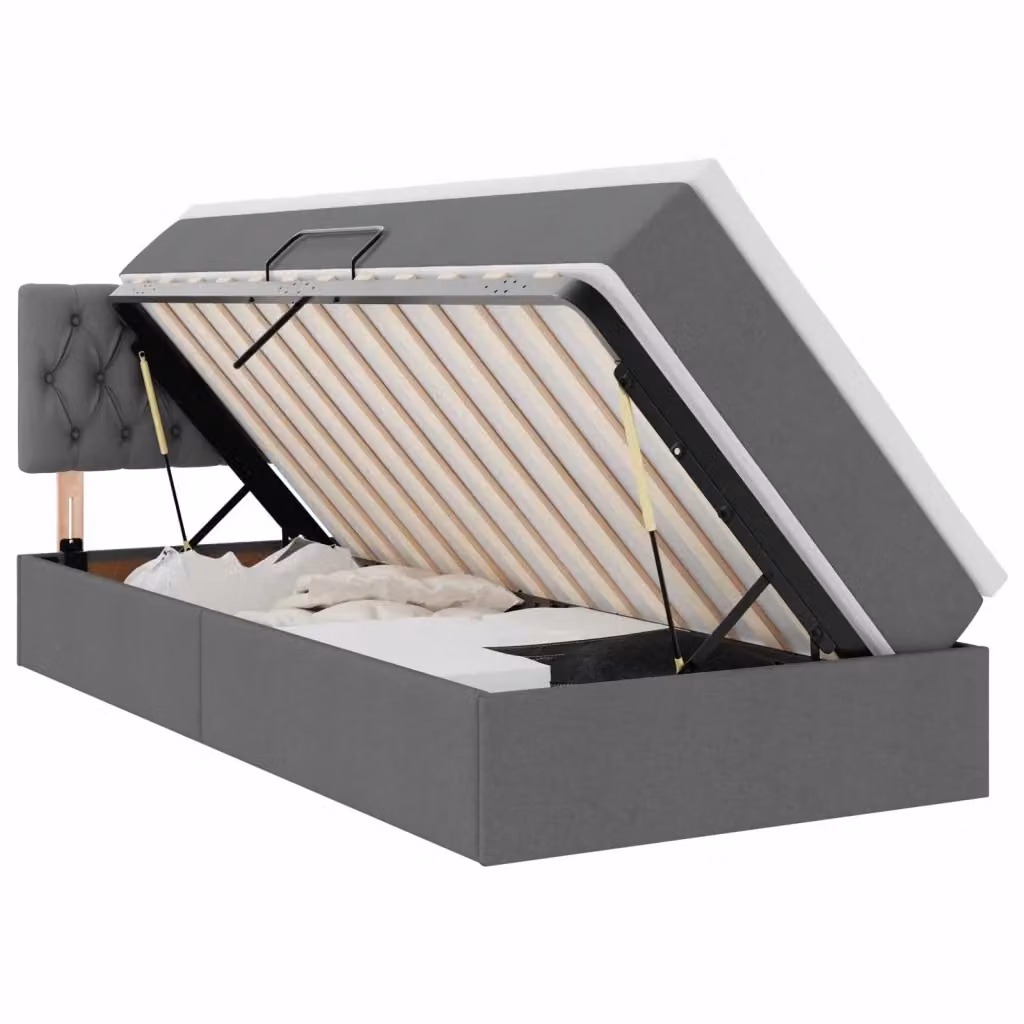 Letto con contenitore e materasso vidaXL in tessuto grigio e bianco L/P/H: 100 x 200 cm – 2