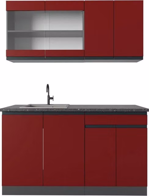 Cucina monoblocco R-Line Rosso/Antracite 140 cm J-Shape, PL Antracite Vicco