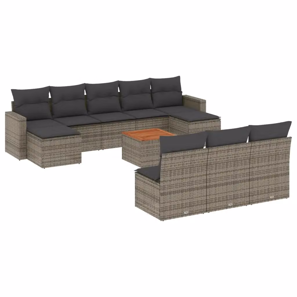 Set di divani da giardino vidaXL 11 pezzi in polyrattan grigio con cuscini e tavolino da esterno – 2
