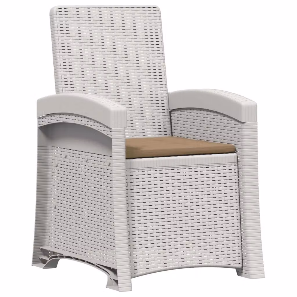 Sedia da giardino reclinabile vidaXL in effetto rattan con cuscini, resistente alle intemperie, colore bianco e beige – 2