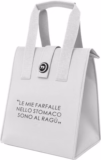 Borsa porta pranzo termica grigio chiaro con scritta, capacità 12 L
