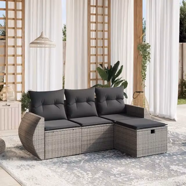 Set Divani da Giardino 4 pz con Cuscini in Polyrattan Grigio 3264066