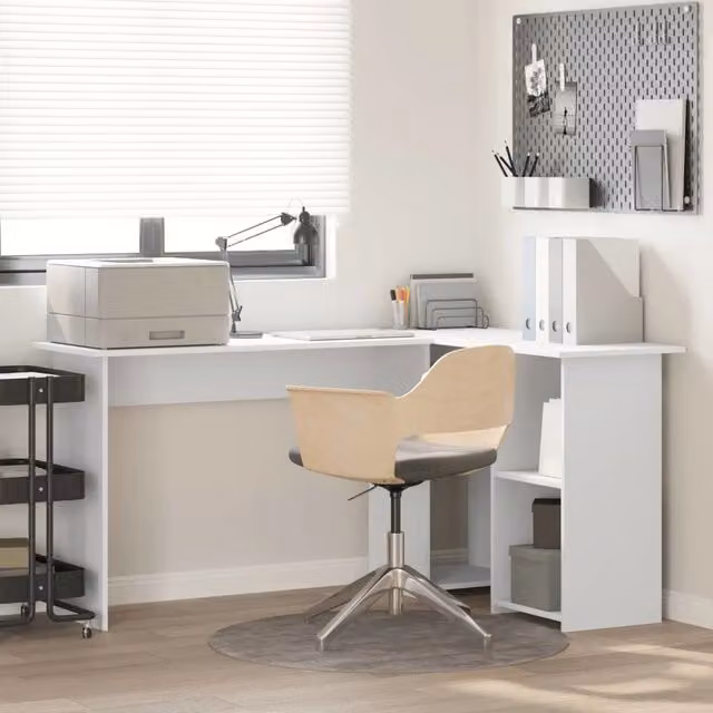 Scrivania angolare moderna vidaXL in MDF bianco L/P/H: 142 x 102 x 73 cm