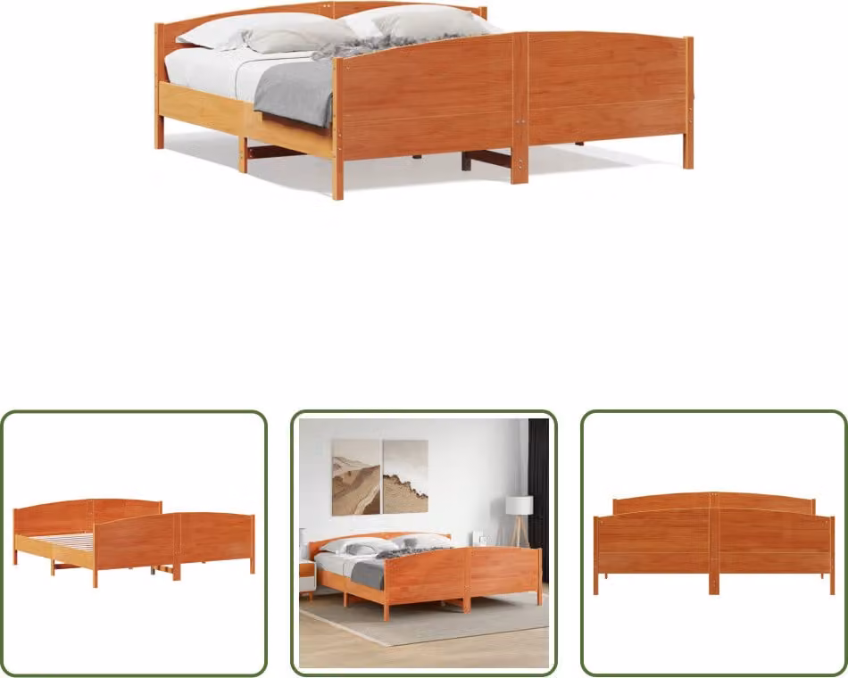 The Living Store Letto in legno massiccio con testiera marrone cera 200x200 cm pino