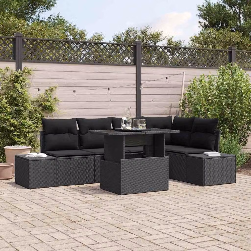 Maison Exclusive - Set da giardino composto da 6 pezzi, divano in rattan sintetico nero