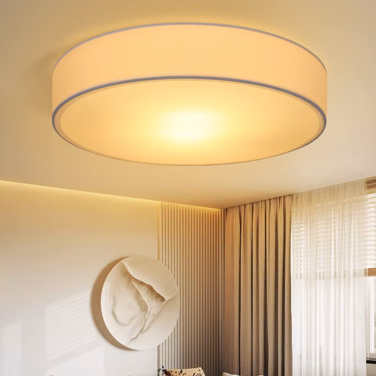 ZMH Lampada da soffitto per camera da letto, rotonda a 2 luci E27, lampada da soggiorno in tessuto, lampada moderna per camera da letto bianca, lampada da cucina con paralume in tessuto