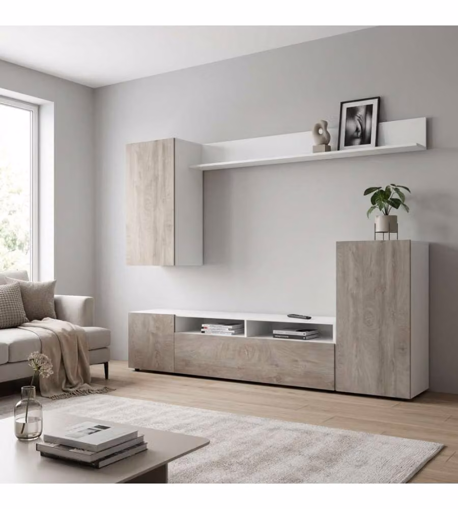 Cosma Parete Soggiorno Bridge Bianco e Rovere Chiaro L: 210 cm, P: 36.5 cm, H: 170 cm – 1