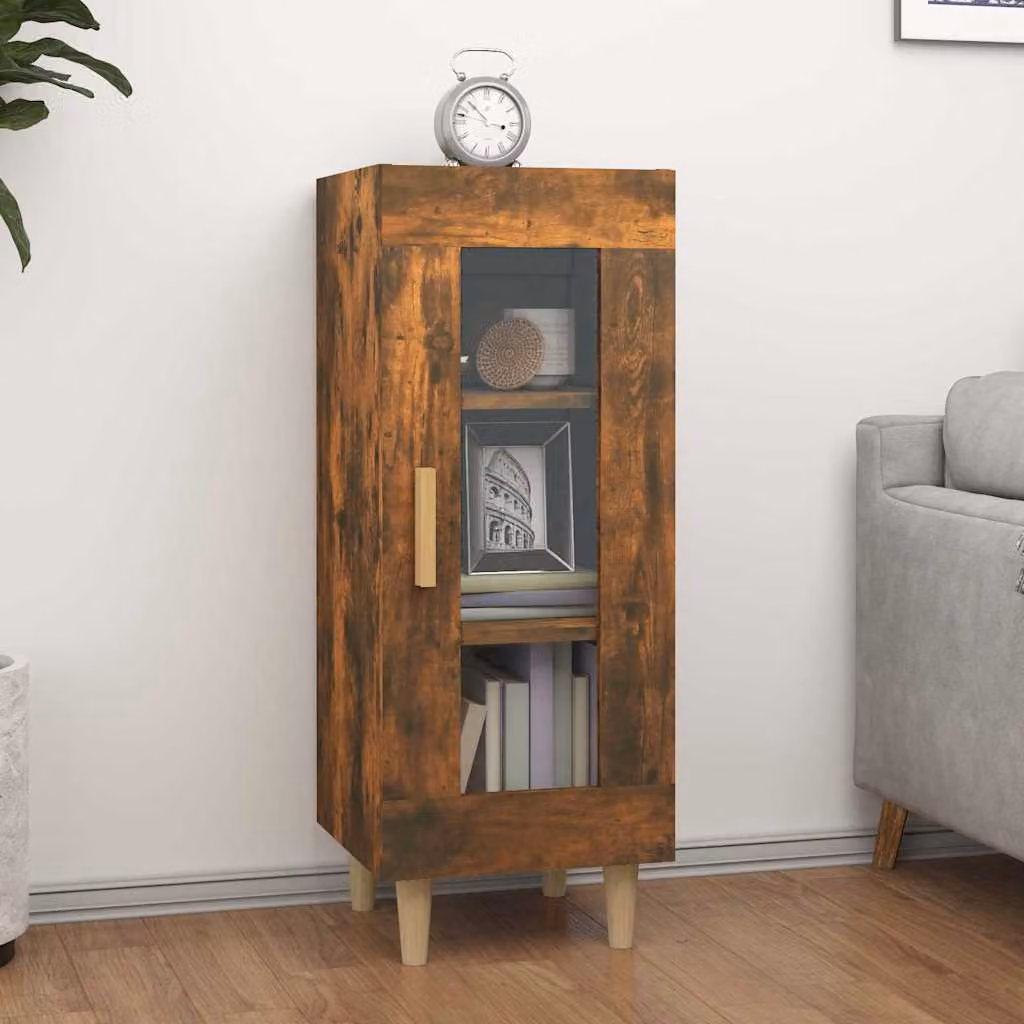 Credenza moderna vidaXL in legno multistrato e vetro, colore marrone, L 34,5 cm x P 34 cm x H 90 cm