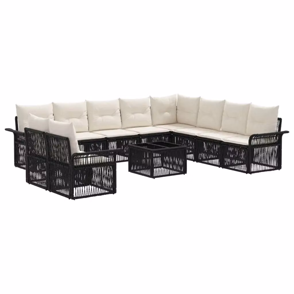 Set Divano da Giardino 11 pz vidaXL Nero con Cuscini e Tavolino in Polyrattan e Metallo – 2