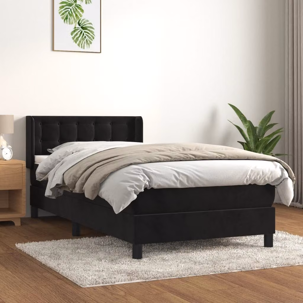 The Living Store Letto a molle con materasso nero 80x200 cm in velluto