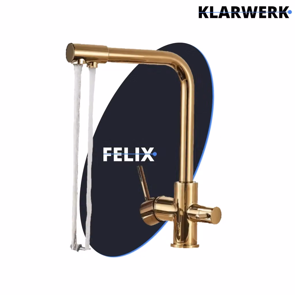 Rubinetto miscelatore cucina Klarwerk Felix 3 vie per acqua potabile e osmosi in acciaio inox oro lucido con canna girevole a 360 gradi – 2