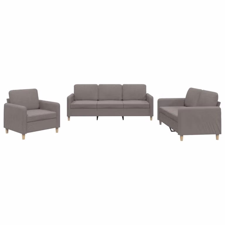 Set di Divani 3 pz con Cuscini Tortora in Tessuto