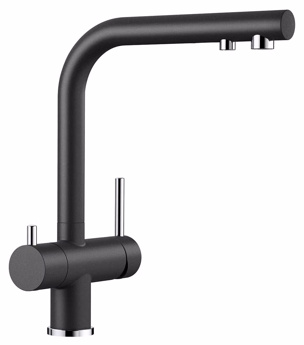Miscelatore da cucina 3-in-1, con funzione di filtraggio, beccuccio a tubo, finitura opaca nera, realizzato in ottone