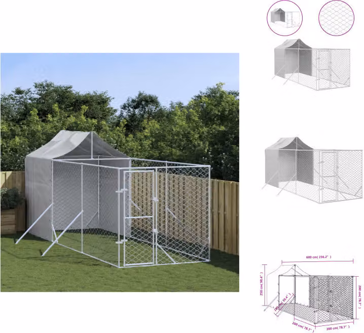 vidaXL Cuccia per cani da esterno con tetto argentato 2x6x2,5m in acciaio zincato - Cucce e recinti per cani