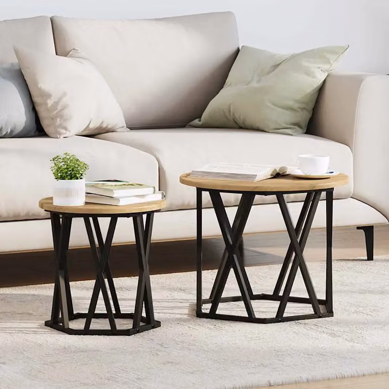 Set di 2 tavoli laterali rotondi vidaXL in stile moderno, colore rovere, L/P/H: 50 x 50 x 40 cm
