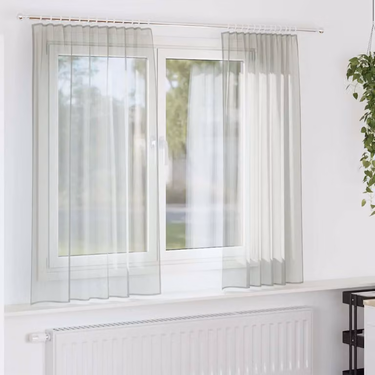 Set di 2 tende in voile semi-trasparenti vidaXL Grigio, con tasche per asta, L: 140 cm x H: 175 cm