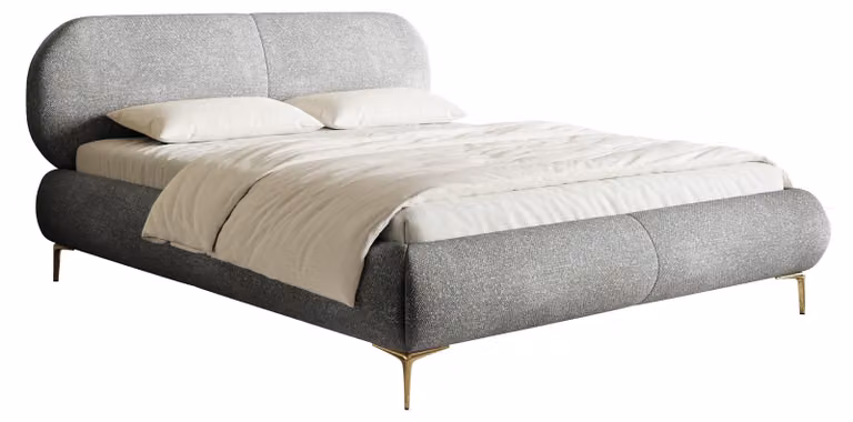 Selsey Ovalle - Letto matrimoniale, letto imbottito con gambe in metallo dorato, grigio 160 cm