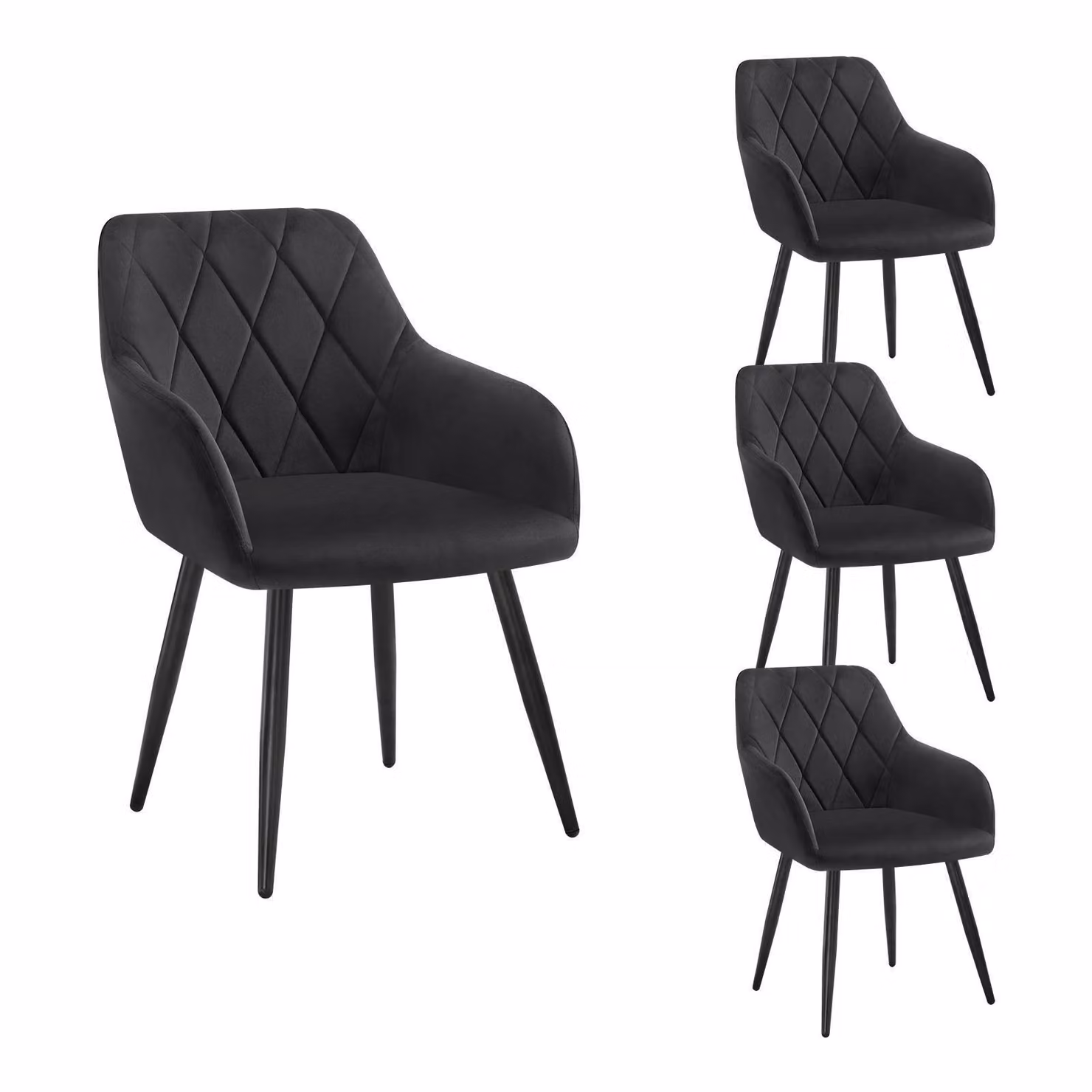 Set di 4 sedie per sala da pranzo WOLTU con schienale a braccioli, sedia per sala da pranzo con rivestimento in velluto, comoda sedia imbottita, sedia da cucina con gambe in metallo, nero