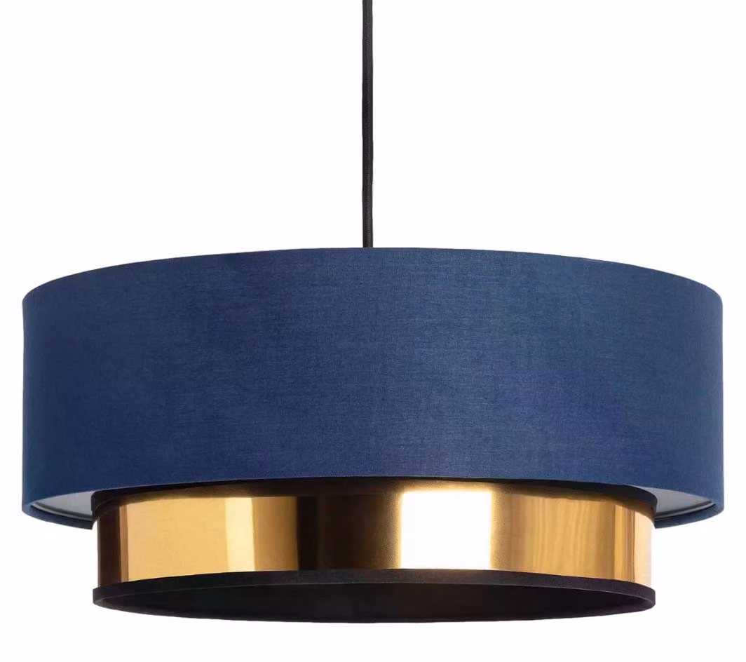 Lampada a sospensione Tesutto blu scuro e oro, 1xE27x40W, tessuto, dimensioni: 150x40x40 cm, IP20, Abruzzo