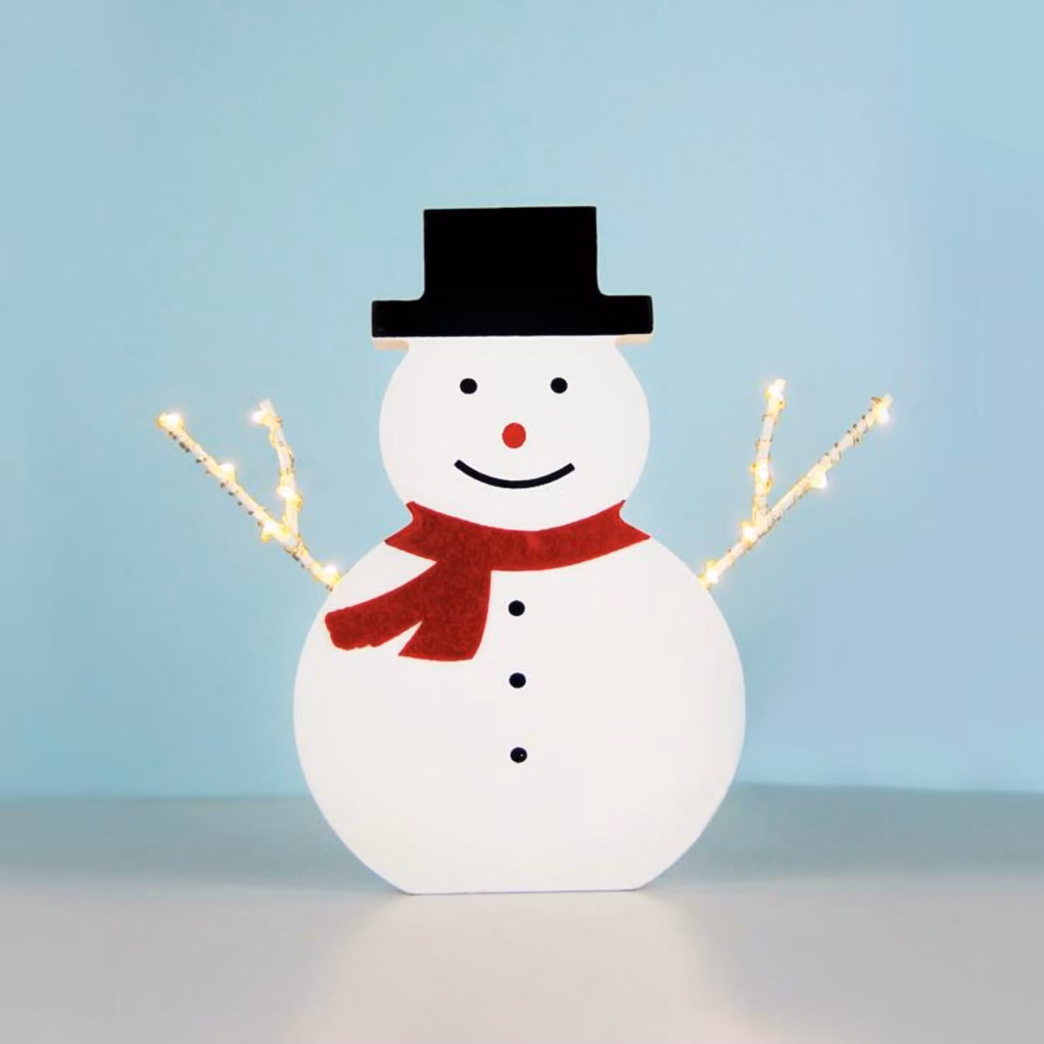 ACA Lighting decorazione in legno pupazzo di neve 12 mini LED WW a batteria (2AA) IP20 17X2,3X16cm X05121107