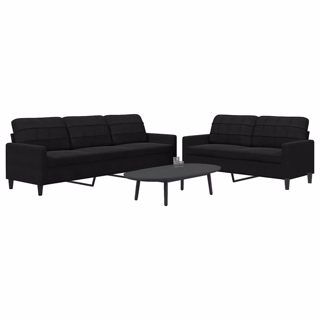Set di 2 Divani Moderni vidaXL in Velluto Nero con Cuscini e Struttura in Metallo – 1