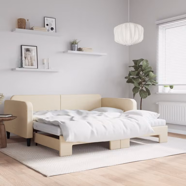 vidaXL Divano Letto Estraibile con Materasso in Tessuto Beige L: 200 cm, P: 100 cm, H: 75 cm