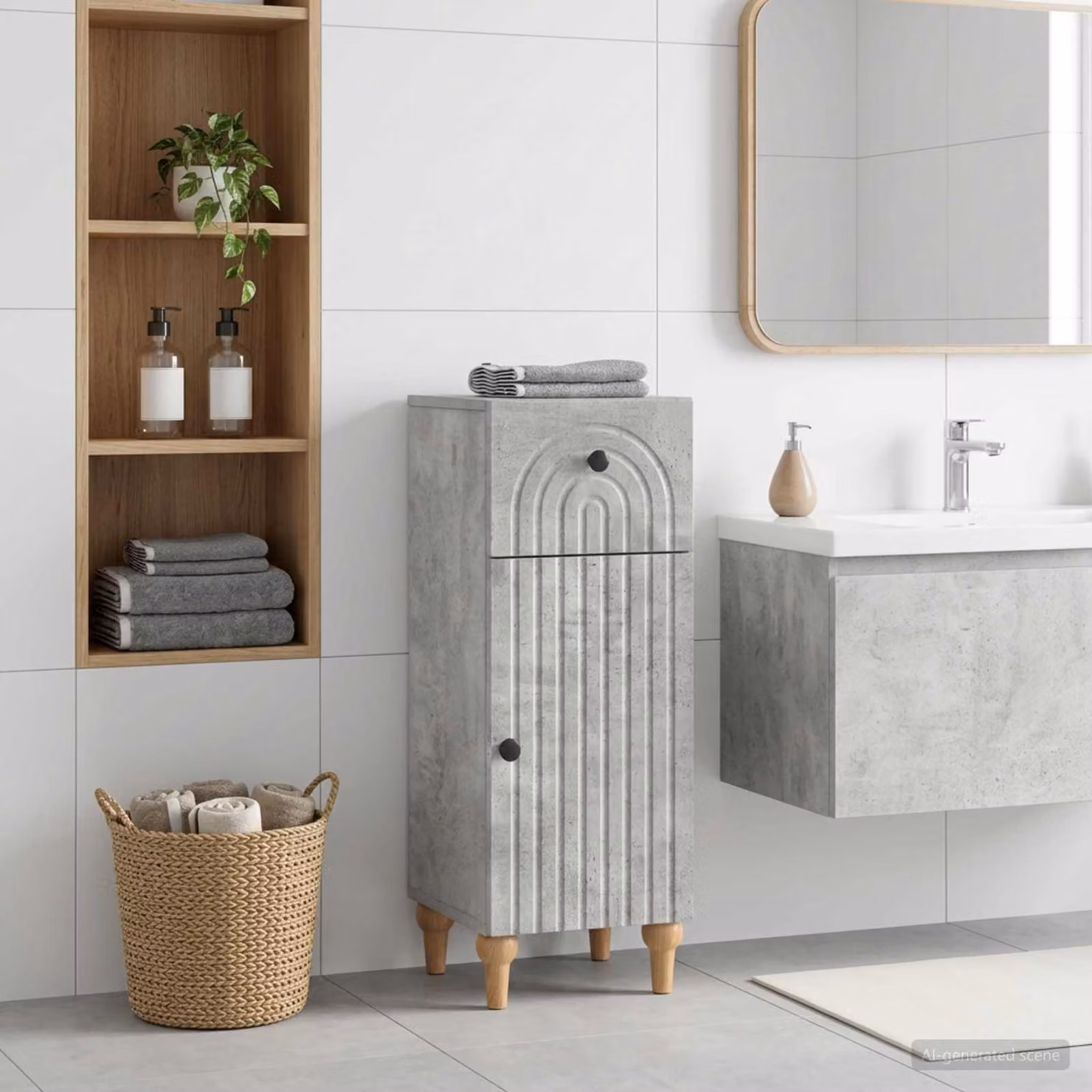 Mobiletto da bagno moderno vidaXL ALKMAAR Grigio Cemento, L: 30 cm, P: 31 cm, H: 80 cm