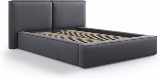 Letto con cassettone e testiera doppia Arendal di Cosmopolitan Design in tessuto grigio scuro L: 140 cm, P: 200 cm, H: 104 cm – 1