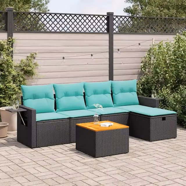 Set Divano da Giardino 6 pz con Cuscini Nero in Polyrattan 3325809