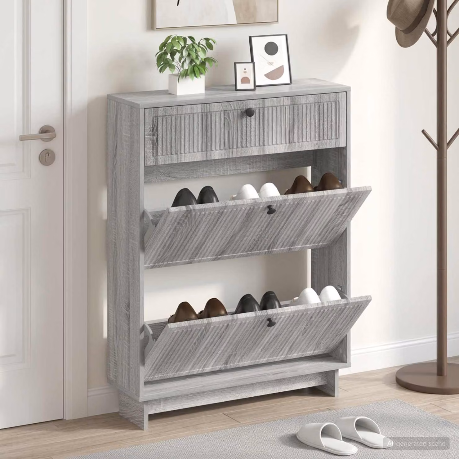 Mobile porta scarpe moderno vidaXL in legno e MDF, L 78 x P 24 x H 103 cm, grigio o nero
