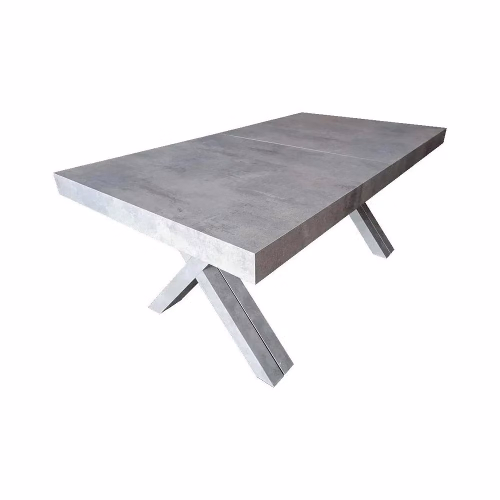 Tavolo GALLIPOLI in legno nobilitato finitura beton allungabile 180×100 cm – 480×100 cm (Gambe X)
