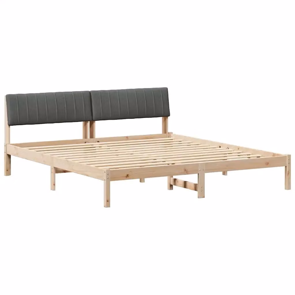 Struttura del letto minimalist vidaXL in legno di pino e tessuto, marrone e grigio, L/P/H: 180 x 200 x 185,5 cm