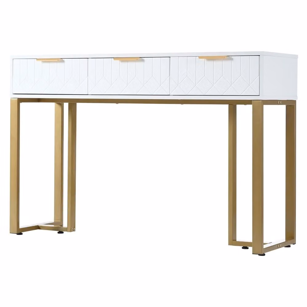 Consolle moderna Minimal con cassetti in bianco e oro, L 100 x P 35 x H 78 cm – 2