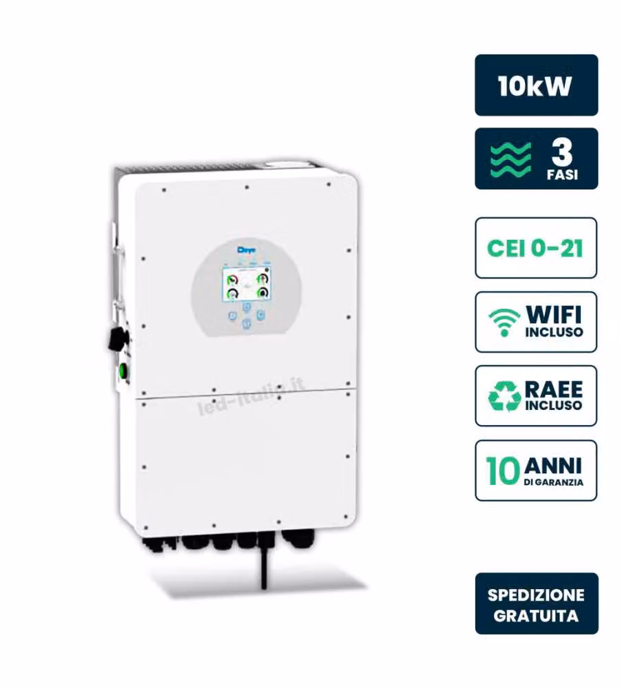 V-TAC Inverter Trifase Ibrido ALTA TENSIONE 10kW WiFi e TA Inclusi, Garanzia 10 Anni IP65